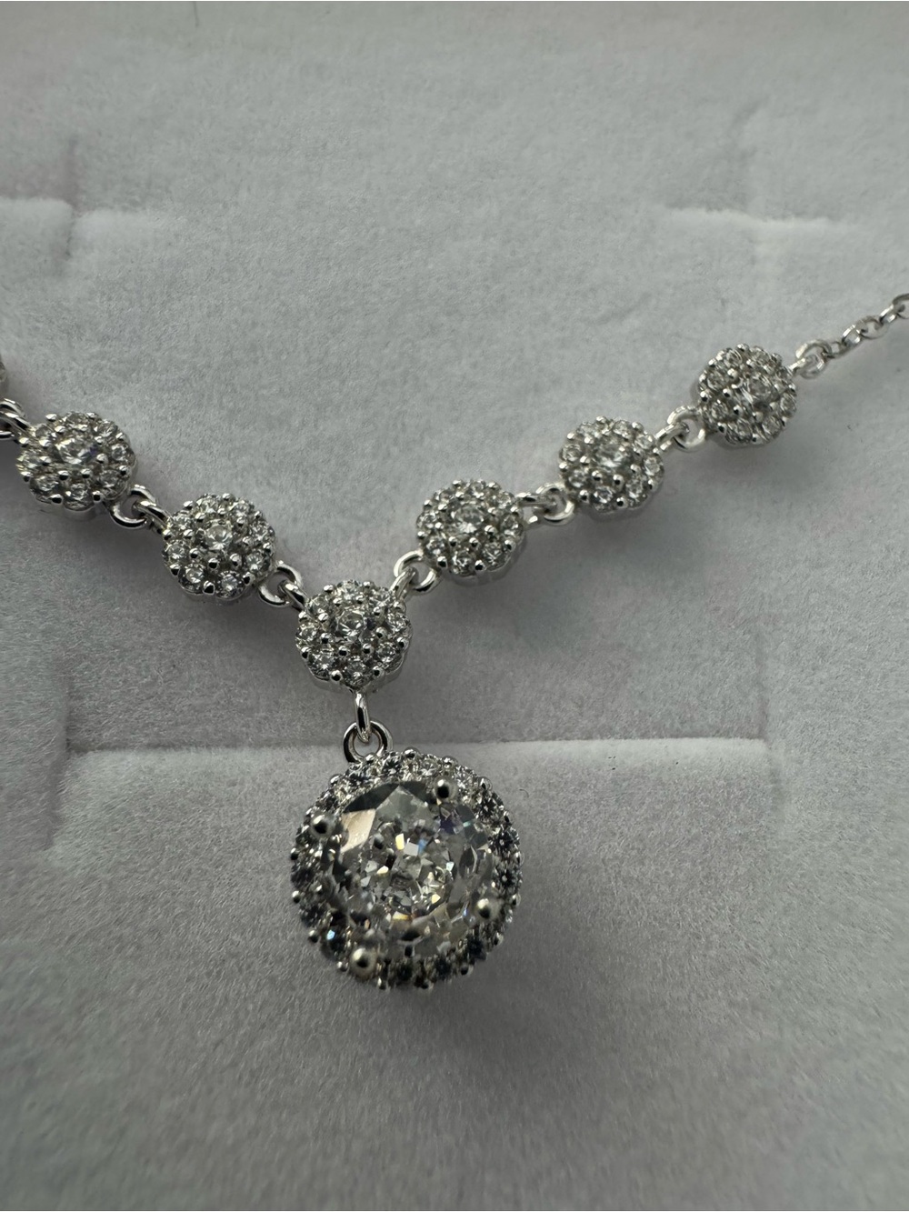 Elegant sterling Silver Crystal Pendant Necklace - White